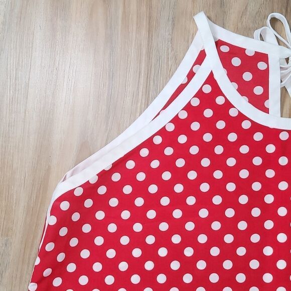 🔺️Charming Charlie Red Polka Dot Print Sleeveless Top Large - Picture 3 of 12